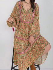 Floral Tiered Midi Dress with Balloon Sleeves | Midi Dresses Daverri Fashions