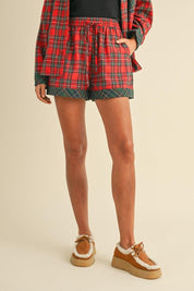 Annie Wear Contrast Plaid Long Sleeve Top and Shorts Set | Outfit Sets Daverri Fashions