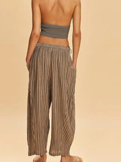 Full Size Striped Wide Leg Casual Pants Plus Size | Pants Daverri Fashions