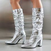 Glamour Shine Point Toe Block Heel Boots | Boots Daverri Fashions