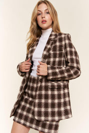 And The Why Full Size Plaid Brushed One Button Blazer | Daverri Fashions