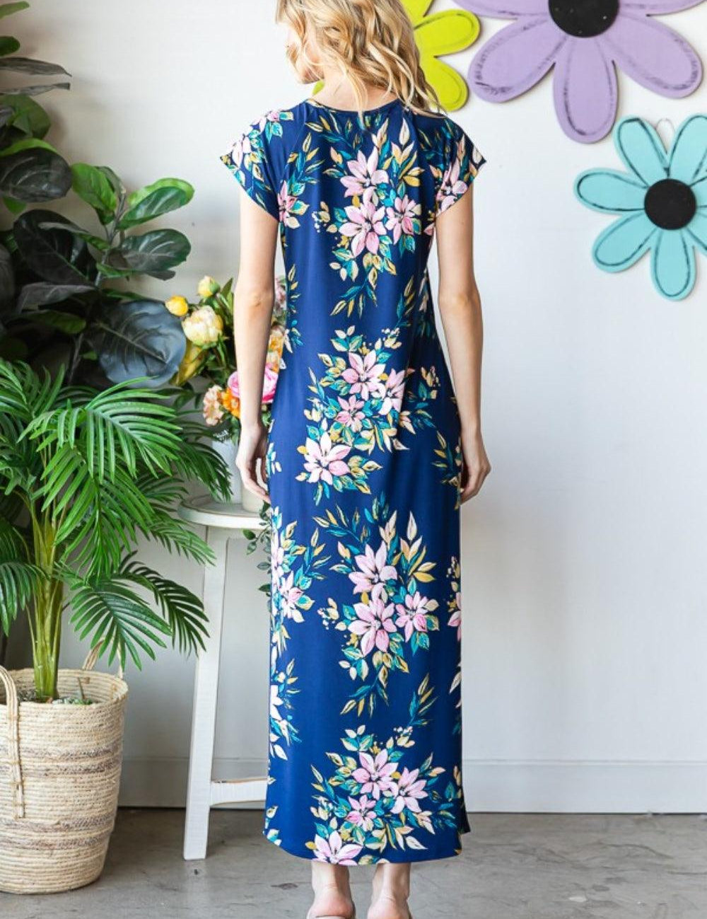 Heimish Full Size Floral Short Sleeve Slit Dress | Daverri Fashions