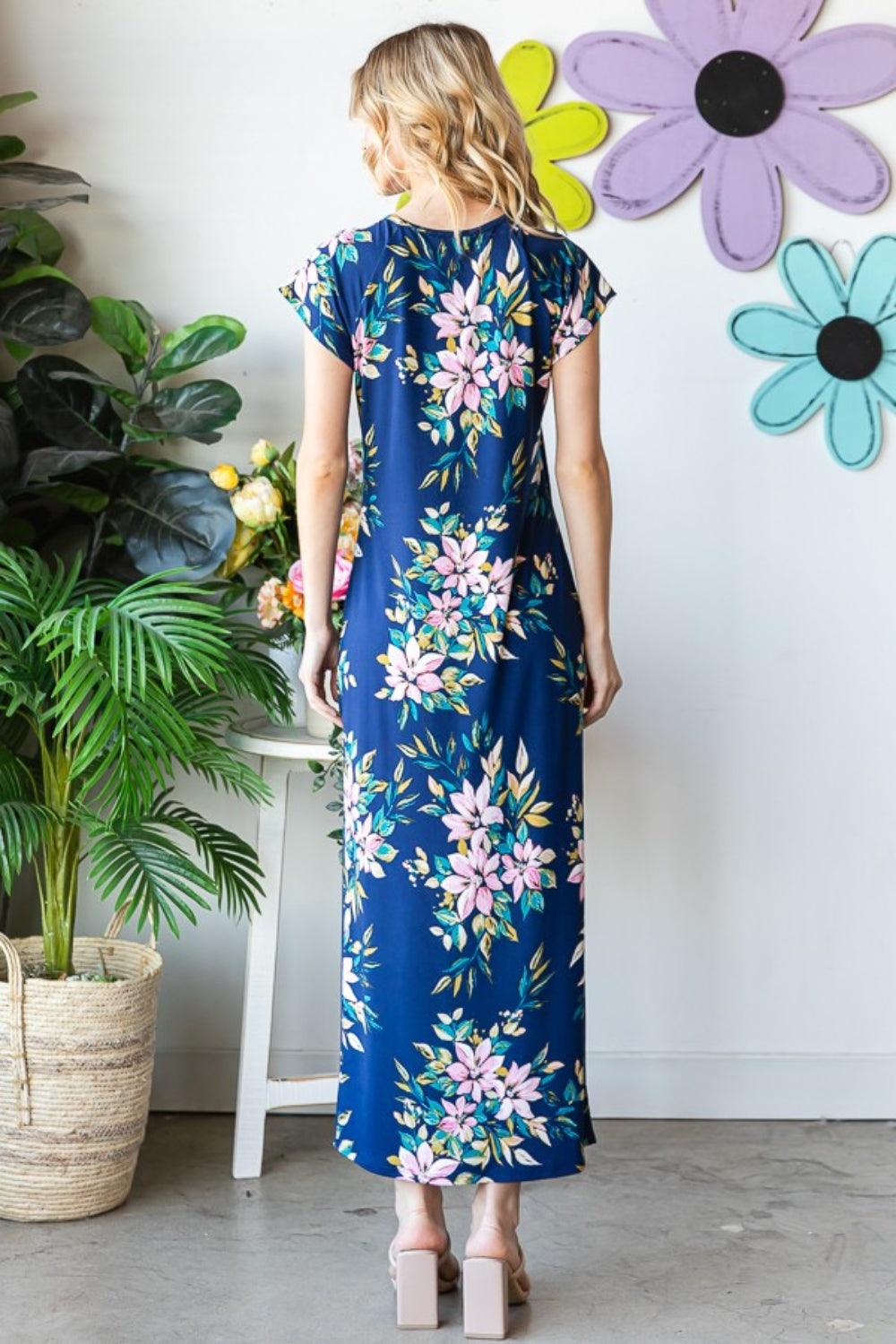 Heimish Full Size Floral Short Sleeve Slit Dress | Daverri Fashions