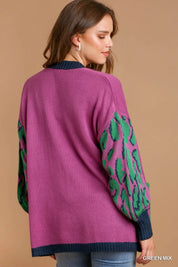 Umgee Animal Print Open Front Sweater Cardigan | Sweaters Daverri Fashions