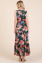 Lime 'N' Chili Floral Print Sleeveless Tie Waist Maxi Dress | Daverri Fashions