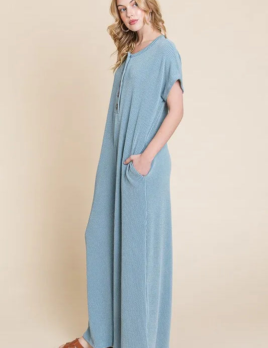 BOMBOM Rib Knit Jumpsuit with Button Detail | Jumpsuits Daverri Fashions