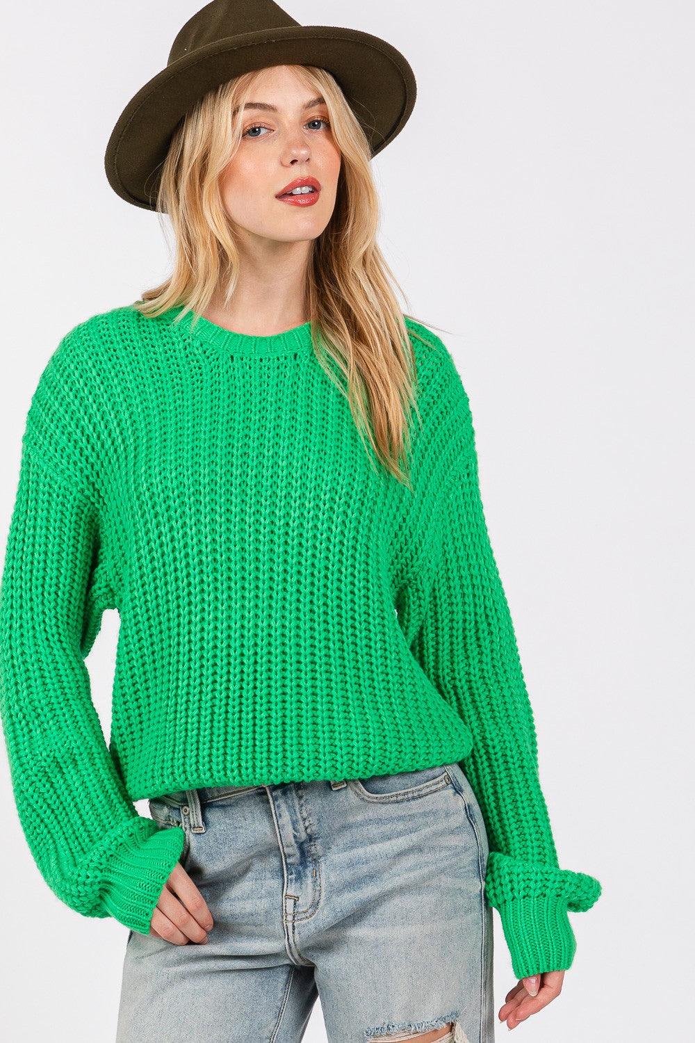 SAGE + FIG Round Neck Drop Shoulder Sweater | Sweaters Daverri Fashions
