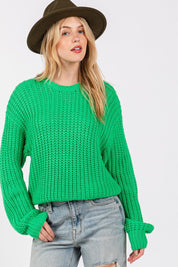 SAGE + FIG Round Neck Drop Shoulder Sweater | Sweaters Daverri Fashions