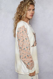 POL Exposed Seam Star Patch Thermal Top with Floral Sleeves | Tops Daverri Fashions