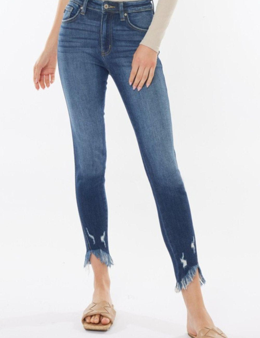 DARK Kancan Raw Hem High Waist Cropped Jeans | Jeans Daverri Fashions