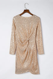 Sequin Knot Round Neck Long Sleeve Mini Dress | Daverri Fashions