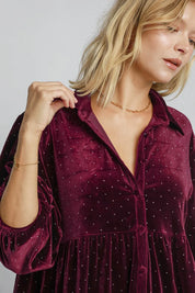Umgee Full Size Polka Dot Button Up Half Sleeve Shirt | Daverri Fashions