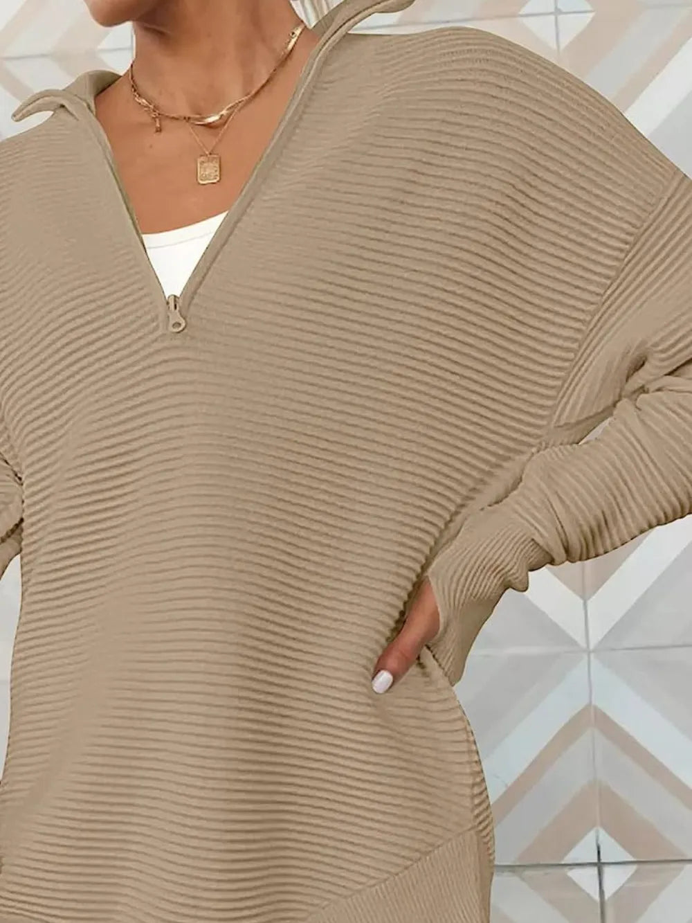 Half Zip Long Sleeve Knit Top | Knit Tops Daverri Fashions