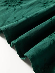 Embroidered Eyelet Pattern 3/4 Puffy Sleeve Swing Mini Dress | Mini Dresses Daverri Fashions