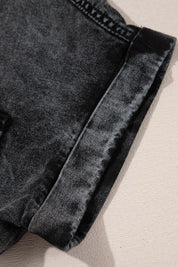 Short Sleeve Flap Pocket Button Up Raw Hem Denim Shirt | Shirts Daverri Fashions