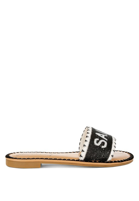 Luxe Getaway Beaded Saint Tropez Flat Slip Ons | Slides Daverri Fashions