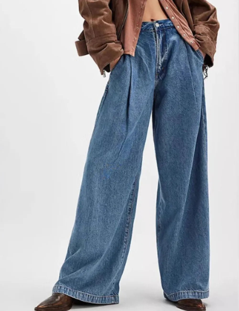Dusty Blue Wide Leg Jeans with Pockets | Jeans Daverri Fashions