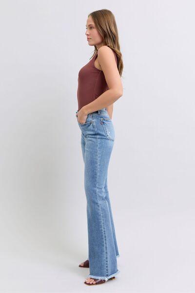 Judy Blue Full Size Raw Hem High Rise Bootcut Jeans | Jeans Daverri Fashions
