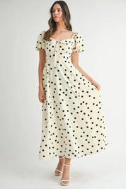 Cream MABLE Polka Dot Puff Sleeve Midi Dress | Daverri Fashions