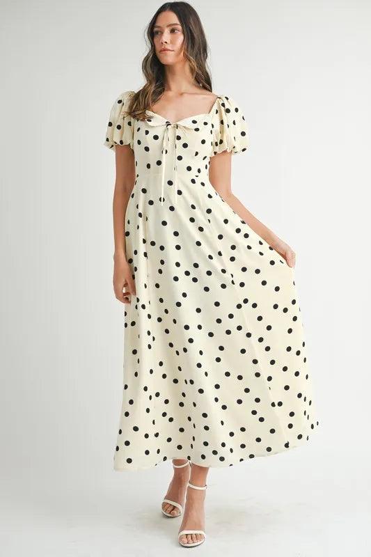 Cream MABLE Polka Dot Puff Sleeve Midi Dress | Daverri Fashions