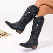 Black Western Star Embroidered Cowboy Boots | Boots Daverri Fashions