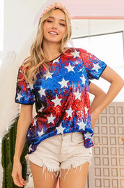 BiBi American Theme Star Pattern Sequin Top | Tops Daverri Fashions