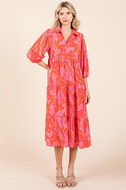 Mittoshop Tiered Printed Collared Neck Midi Dress | Mid Dresses Daverri Fashions
