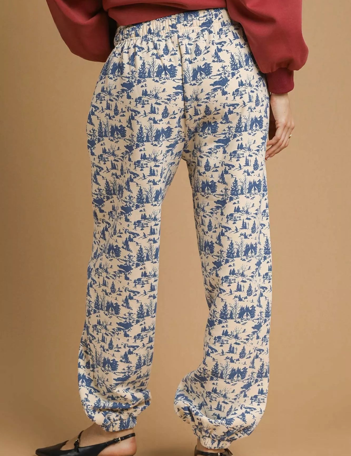 Umgee Scenic Print Casual Sweatpants Ecru | Sweatpants Daverri Fashions