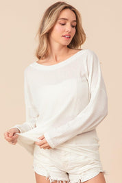 BiBi Waffled Backless Drawstring T-Shirt | Tops Daverri Fashions