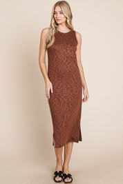 BOMBOM Slit Round Neck Sleeveless Midi Dress | Daverri Fashions