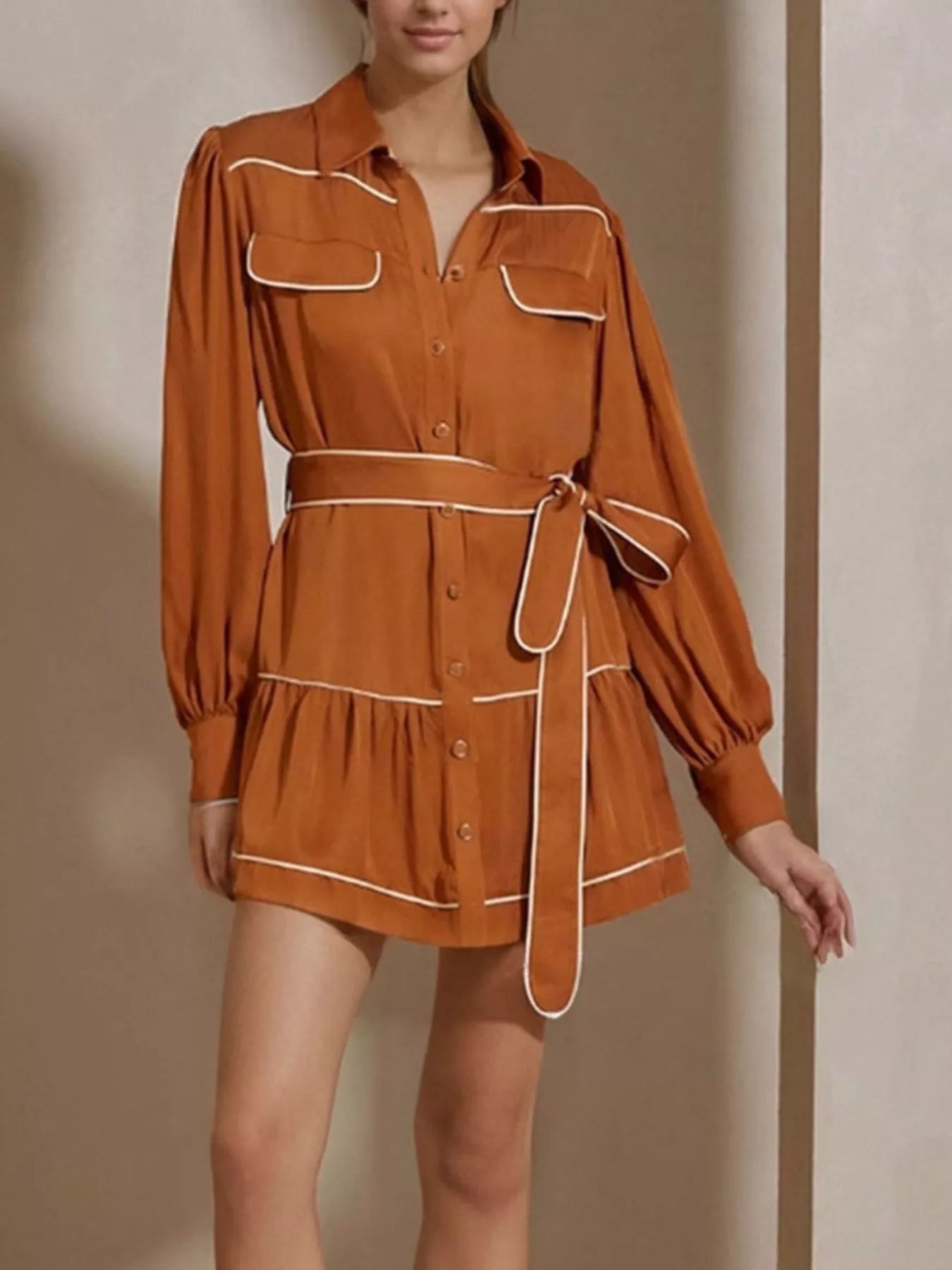 Button Front Long Sleeve Shirt Dress | Mini Dresses Daverri Fashions