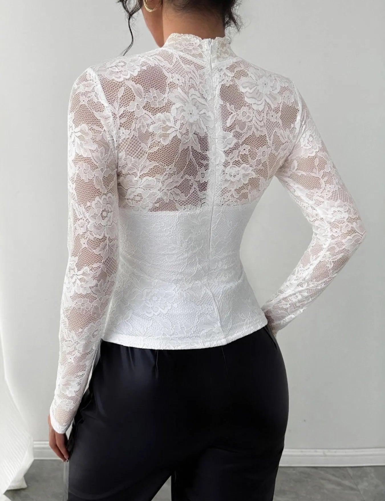 Mock Neck Long Sleeve Lace Top | Tops Daverri Fashions