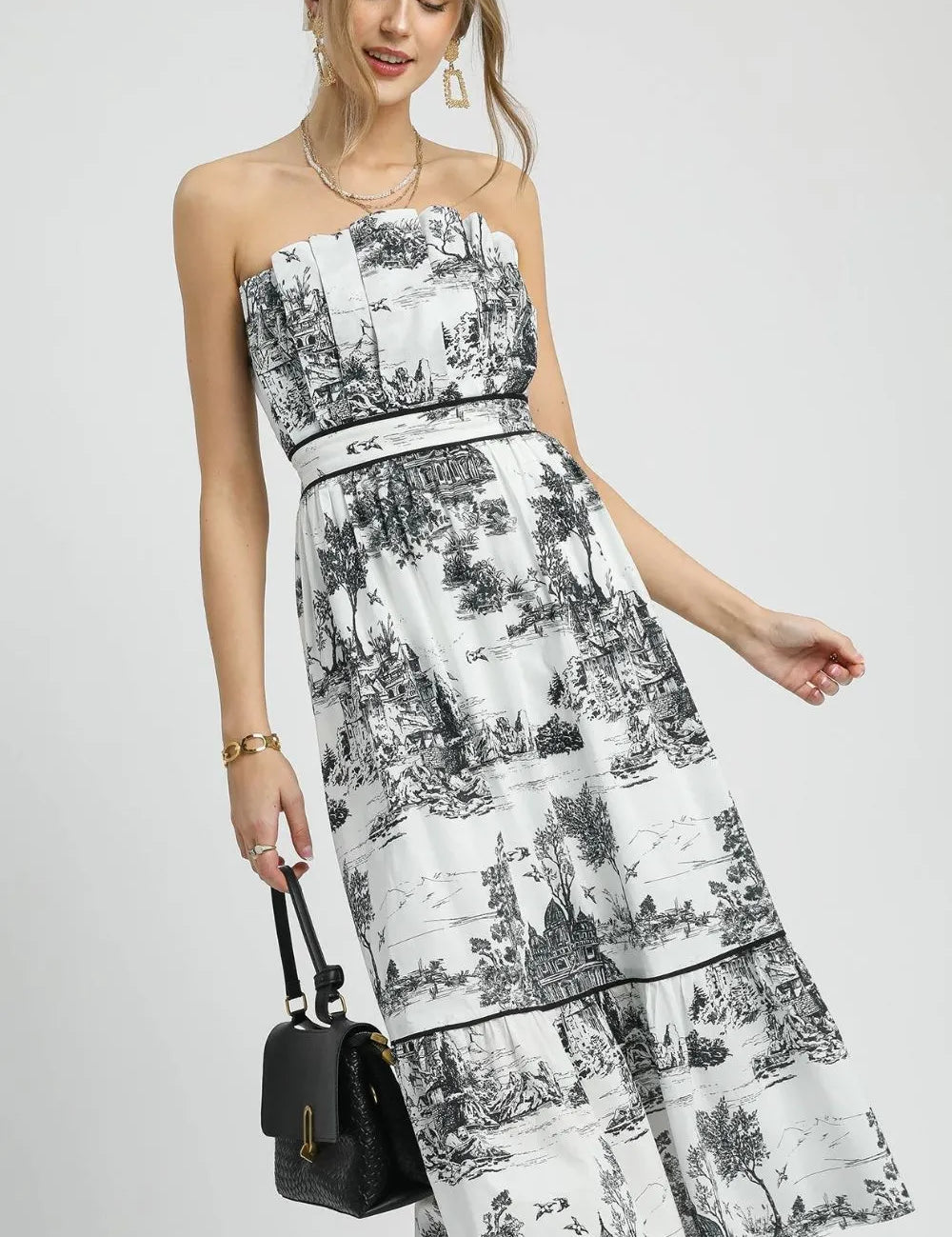 Umgee Printed Tiered Tube Midi Dress | Midi Dresses Daverri Fashions