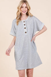 BOMBOM Casual Contrast Trim Henley Dress | Daverri Fashions
