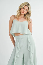 MABLE Crop Cami and Ruffled Wide Leg Pants Set | Outfit Sets Daverri Fashions