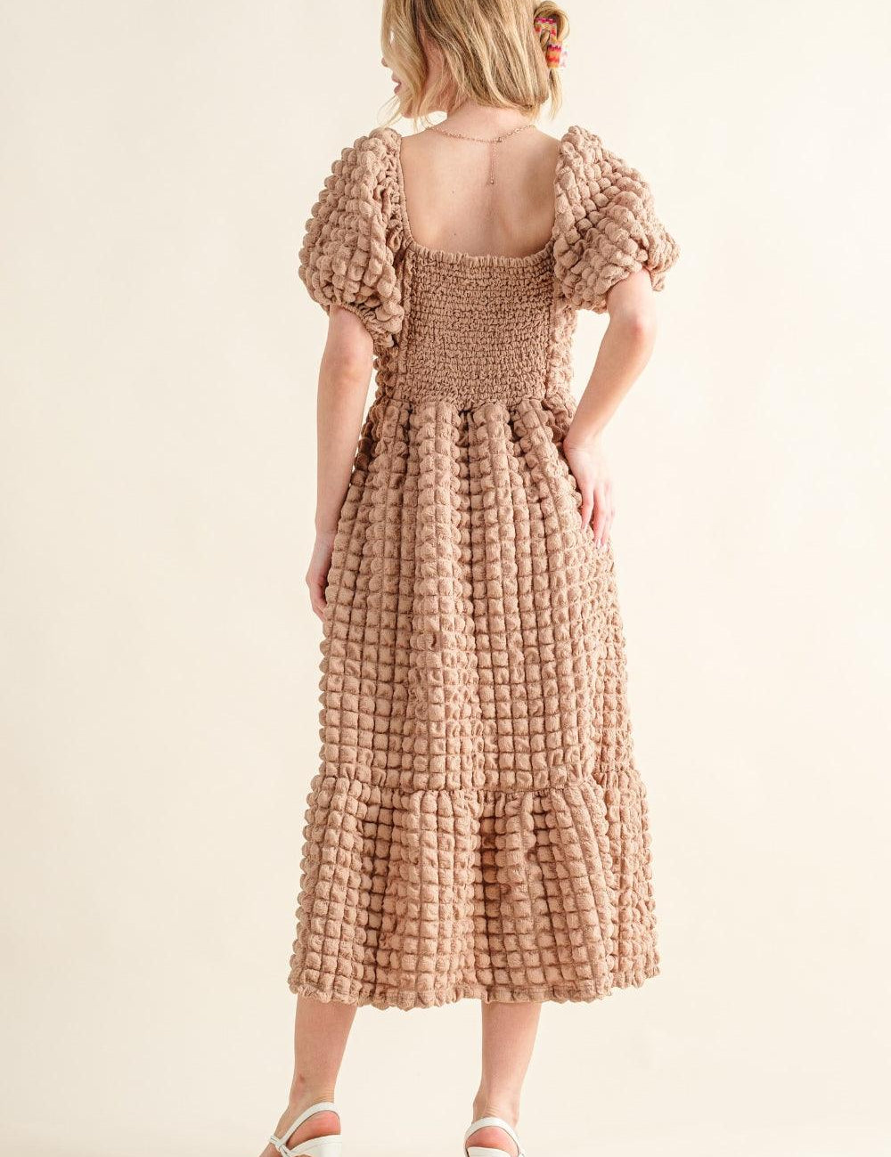 And The Why Full Size Square Neck Puff Sleeve Dress | Daverri Fashions