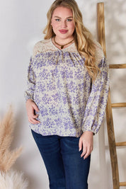 Hailey & Co Full Size Lace Detail Printed Blouse | Blouses Daverri Fashions