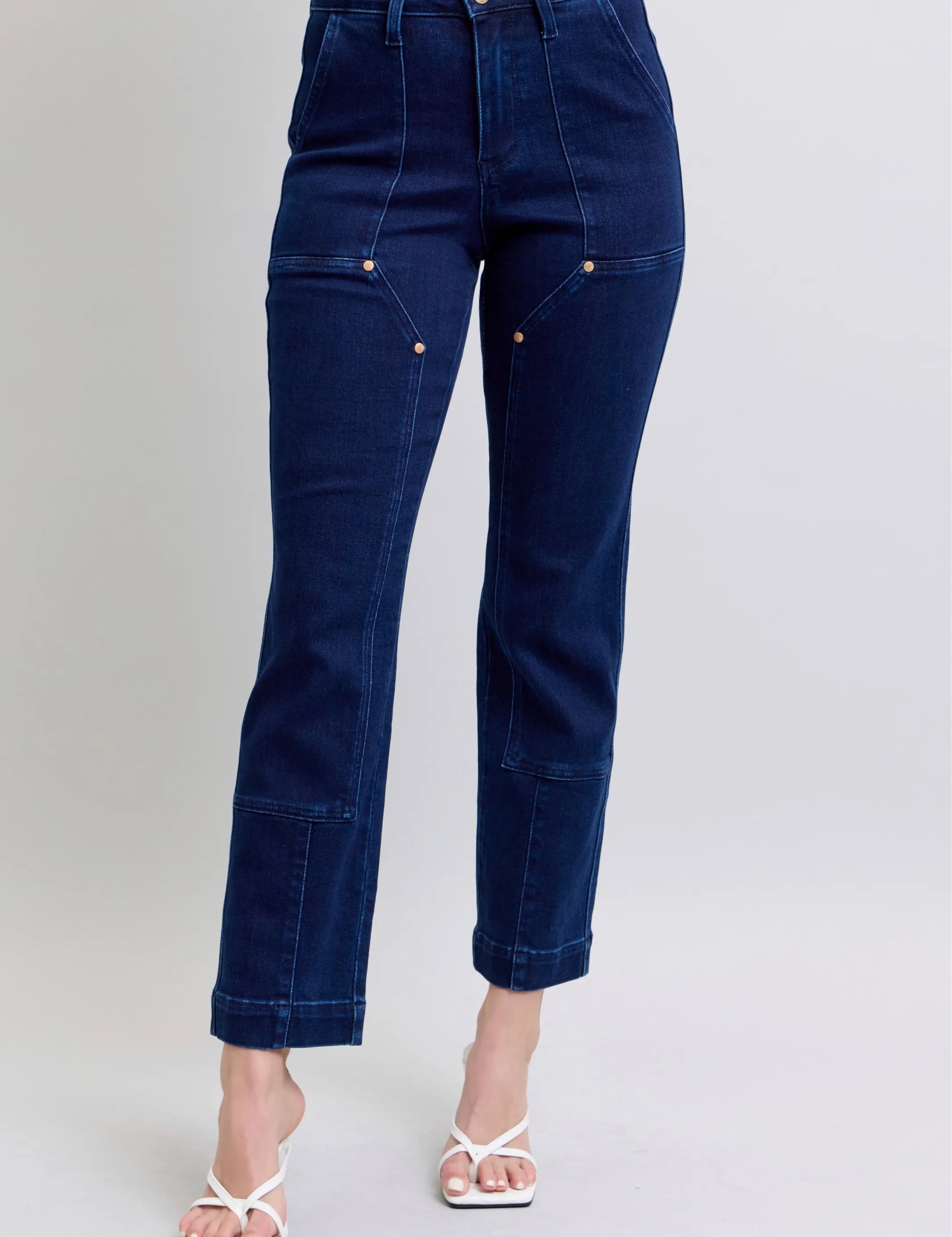 DK Judy Blue Full Size Hw Work Wear Knee Patch Straight Jeans Plus Size | Jeans Daverri Fashions