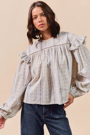 SO ME Floral Cotton Print Ruffled Long Sleeve Blouse | Daverri Fashions