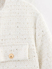 Tweed Button Up Cropped Jacket | Jackets Daverri Fashions