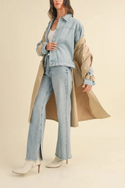 MABLE Layered Look Trench Coat With Denim Jacket | Daverri Fashions