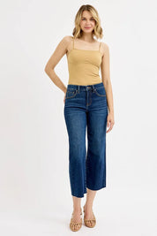 RISEN Full Size Tummy Control High Rise Crop Wide Jeans Plus Size | Jeans Daverri Fashions