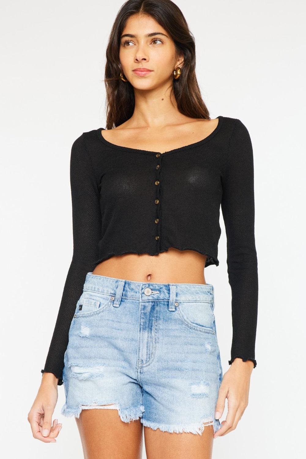 Kancan High Waist Frayed Denim Shorts | Daverri Fashions