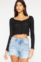 Kancan High Waist Frayed Denim Shorts | Daverri Fashions