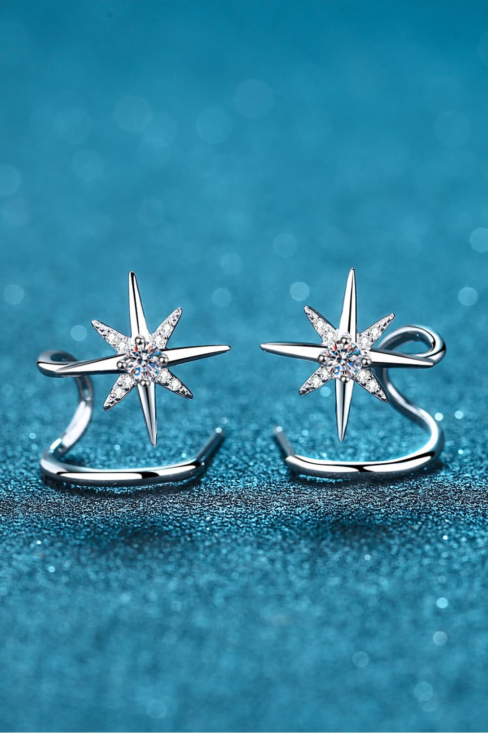 Moissanite Star Rhodium-Plated Earrings | Earrings Daverri Fashions