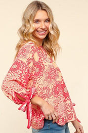 Haptics Ribbon Bow Detail Floral Round Neck Blouse | Blouses Daverri Fashions