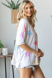 HOPELY Multi Colored Star Print T-Shirt | T-Shirts Daverri Fashions