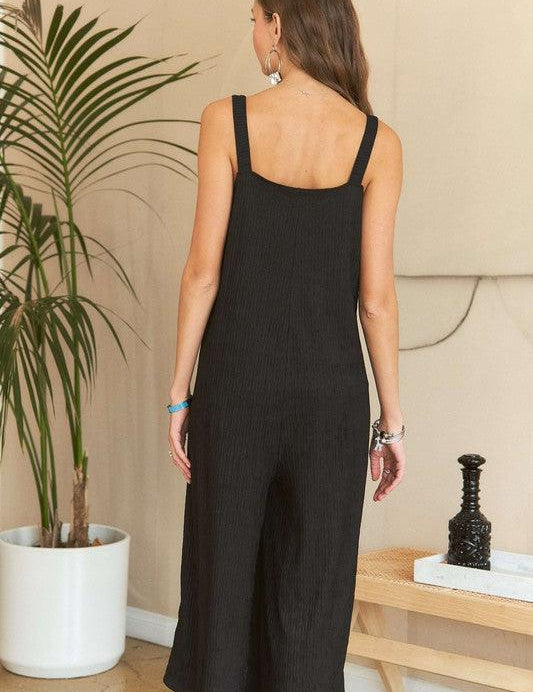 ADORA Black Textured Wide-Leg Jumpsuit | Daverri Fashions