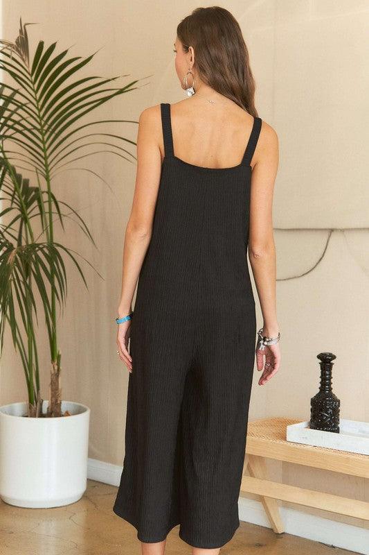 ADORA Black Textured Wide-Leg Jumpsuit | Daverri Fashions
