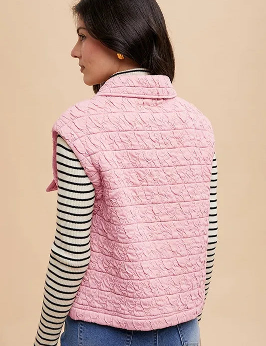 Annie Wear Texture Quilted Snap Down Vest Coat | Vest Jackets Daverri Fashions